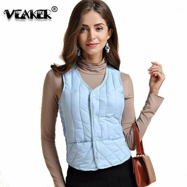 

5 colors women slim vest waistcoat 2020 autumn winter womens duck down vests coat fashion warm coat blue pink plus size 2xl1, Black;white