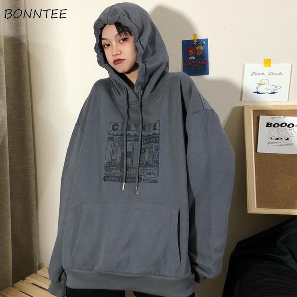 

hoodies women chic plus velvet ulzzang printed streetwear soft loose womens sweatshirt harajuku oversized hooded fashionable new1, Black
