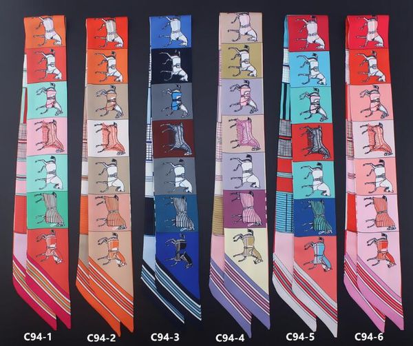 

5x88 cm satin horse scarves 2021 small twill imitation silk scarves fashion head band scarf handbag decoration wholesale ing, Black