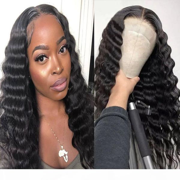 

deep wave human hair wigs for black women brazilian full lace deep parting hd transparent lace wig with baby hair, Black;brown