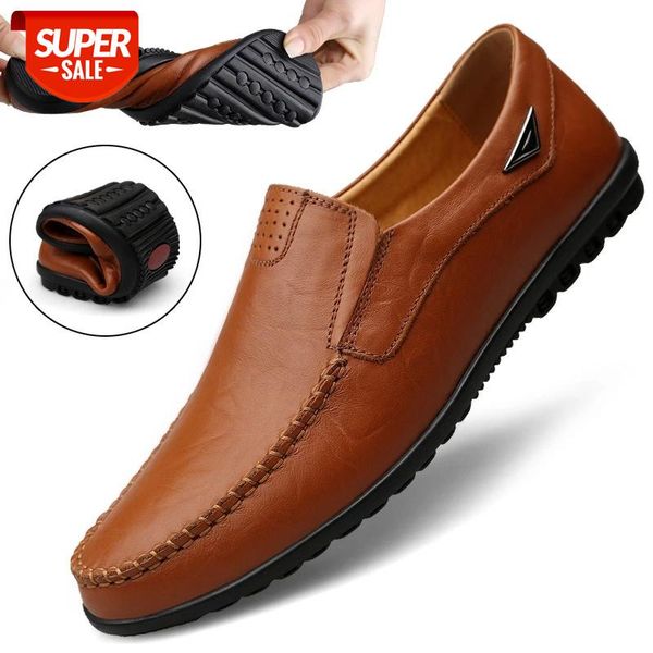 

summer flat shoes men leather shoes slip on loafers breathable driving formal dress designer male mocassin homme size 47 #jr7a, Black