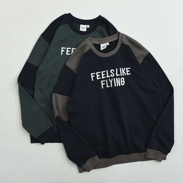 

loose stitching new sports trend men's contrast color sweater embroidery coat crew neck pullover for men, Gray