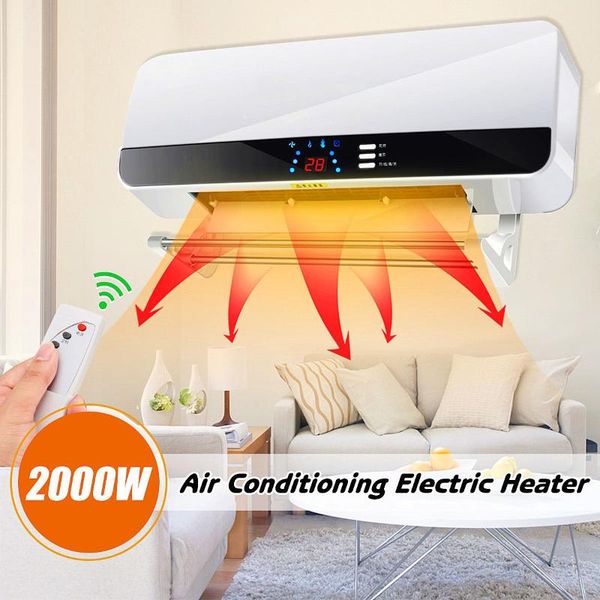 

smart electric heaters led display air conditioner heater fan wall mounted deskptc remote control warmer + hanging towel rack