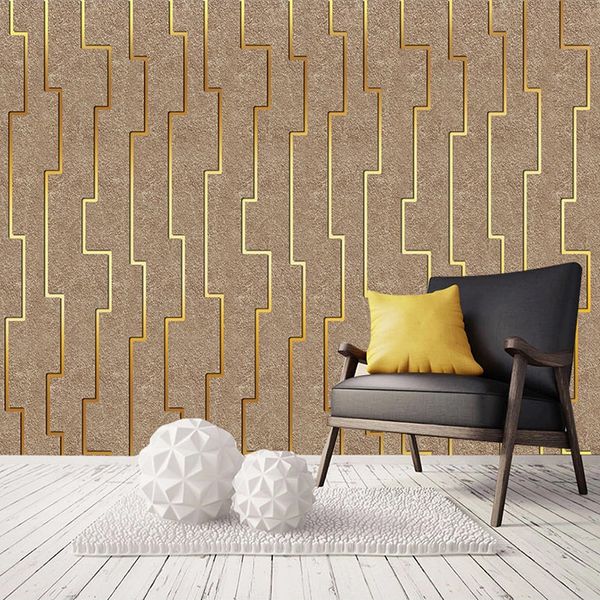 Custom Background Wallpaper Foto 3D em relevo geométrico abstrato listrado ouro Mural Modern Living Room Sofa TV Pintura Wall Art