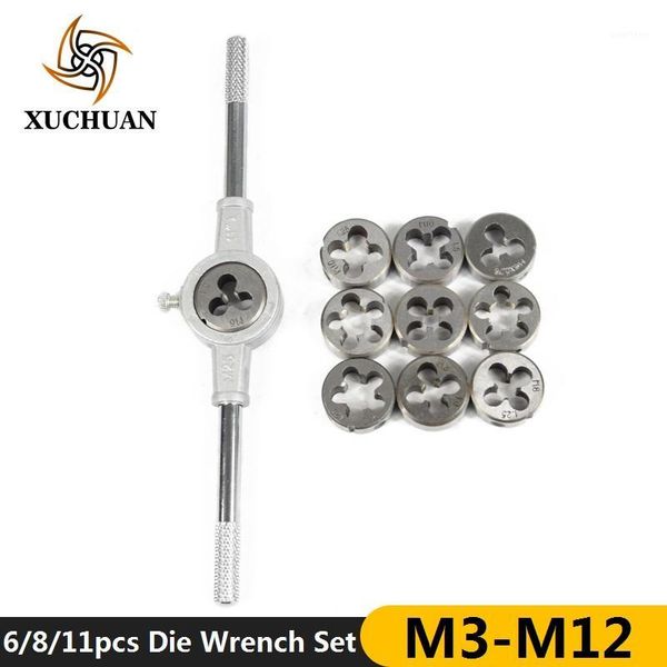 

6/8/11pcs m3-m12 metric die wrench set hand tapping kit screw die thread set1