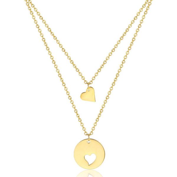 

new simple double layer chain choker necklace gold/silver color female titanium steel clavicle pendant peach heart jewelry gift