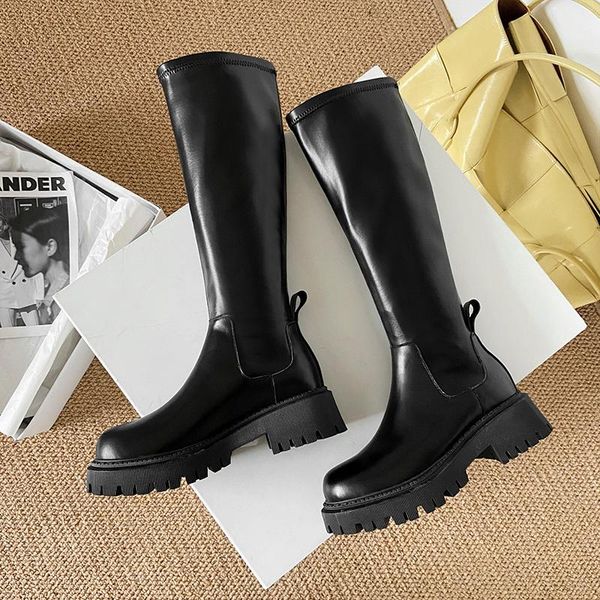

sklfgxzy new winter genuine leather knee boots women boots motorcycle female stretch warm women shoes, Black