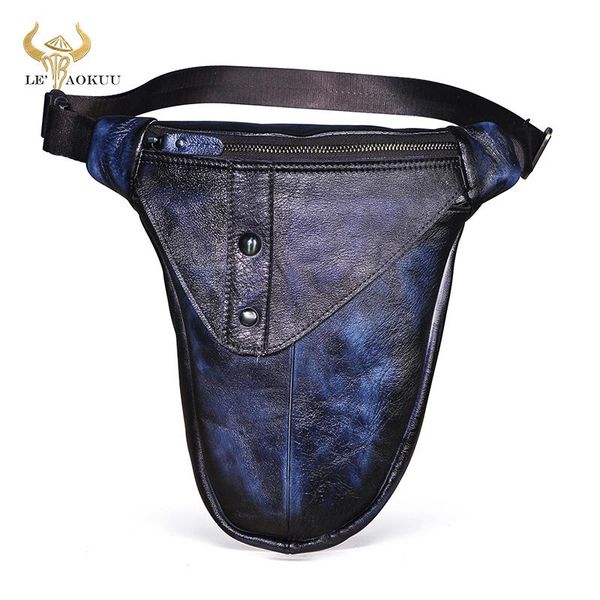 

waist bags luxury original leather design men fashion blue multi-function belt messenger sling bag fanny pack drop leg 3115