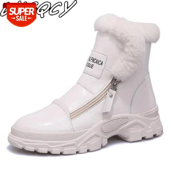 

snow boots female winter new shallow round head zipper boots british wind plus velvet wild casual patent leather women's #7j3d, Black