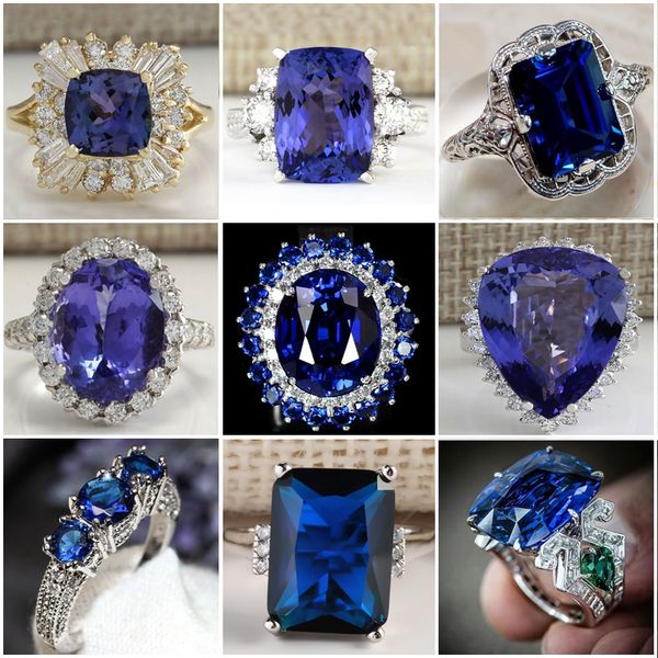 

fashion big blue stone charm jewelry women cz wedding rings promise engagement ring ladies accessories gifts z4k146, Golden;silver