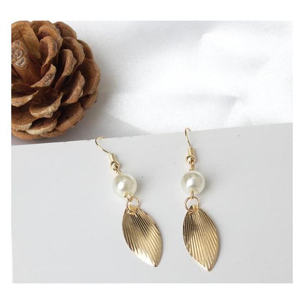 

hand made jewelry minimalist wind retro thin gold leaves pearl earrings temperament female earrings whole sqcxjn beauty888, Silver