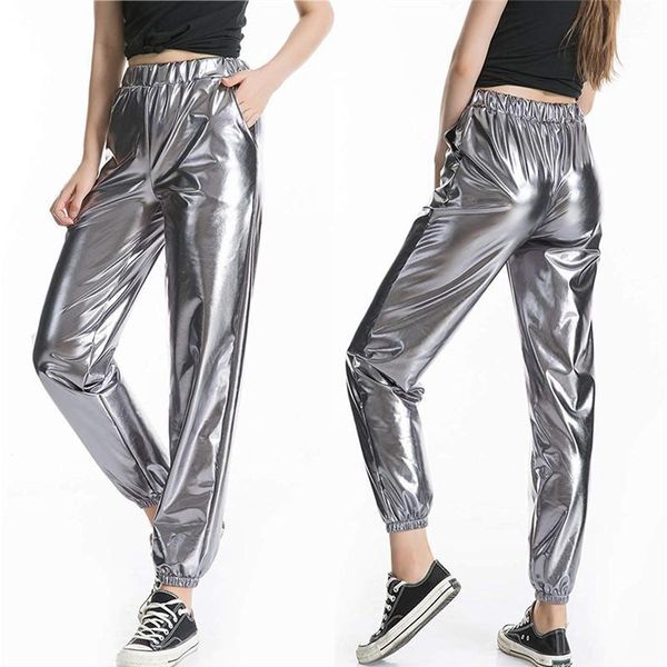 

metal shiny women harem pants club casual streetwear high waist punk jogger trousers 2020 trend dropshippinh1, Black;white