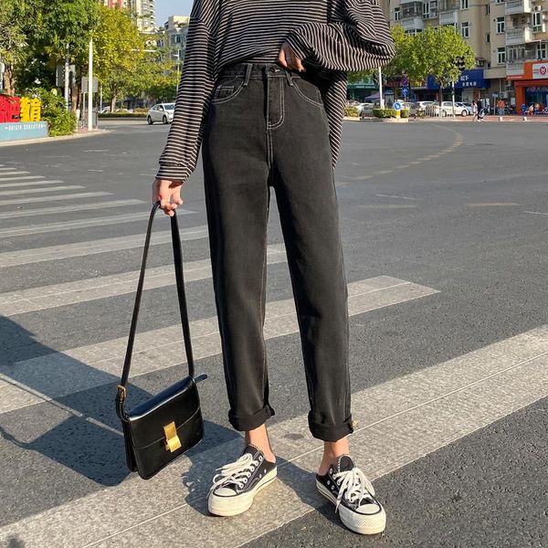 

will fall on the new jeans female little high loose waist thin wide-legged joker black slacks, Blue