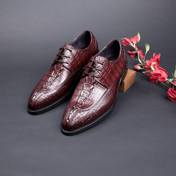 

business formal wear leather shoes lace-up crocodile pattern oxfords round toe men shoes luxury wedding, Black