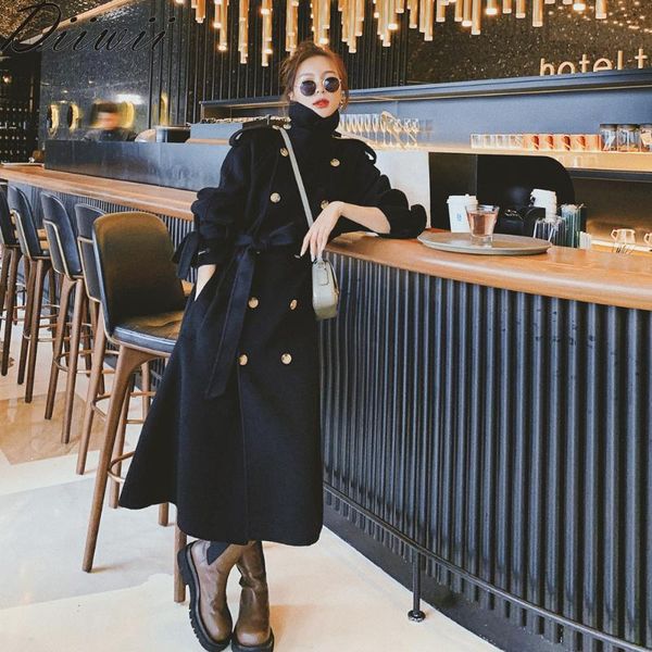 

women's wool & blends diiwii women oversized coat winter fashion hooded loose long cashmere vintage female girl friend high-end, Black