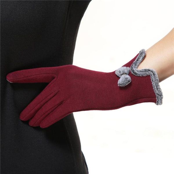

five fingers gloves fashion lovely bowknot women touch screen winter warm outdoor sport gift autumn wrist mittens driving glove, Blue;gray