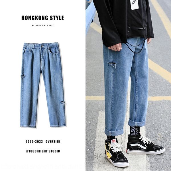 

gk7x0 spring and summer point loose jeans ankle-length loose student small straight men's casual pants jeansjeans and jeanstrend nine n, Blue
