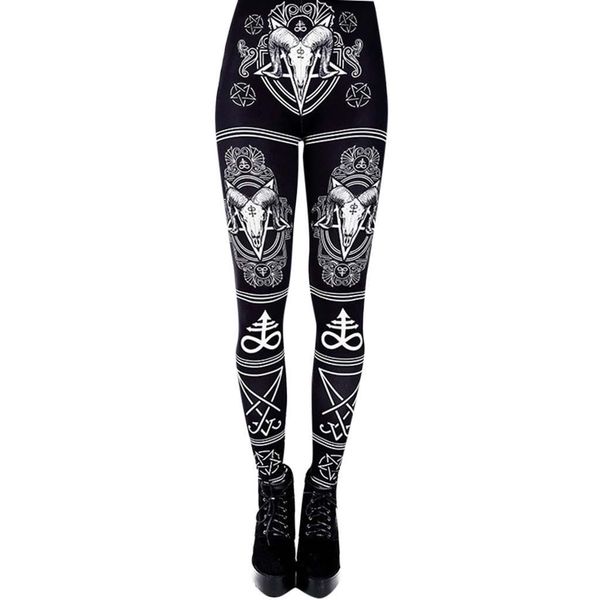 

women 3d digital print leggings high waist gothic silm pants push up fitness trouser female stretch punk rock leggings #yj, Black