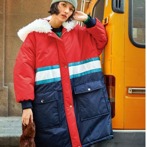 

patchwork casual vintage loose plus size long jacket women clothes thicker warm cotton padded parka 2019 winter coat female f6141, Black