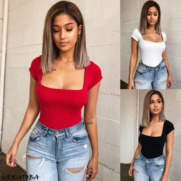 

women's square neck blouse plunge stretch bodysuit leotard jumpsuit, Black;white