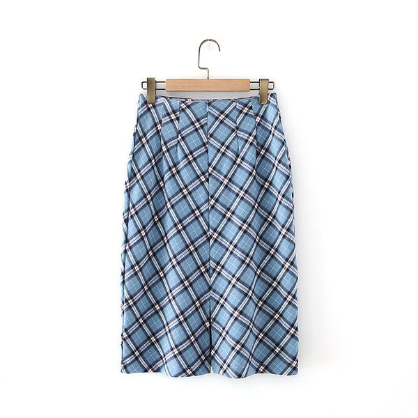 

2021 new spring summer blue plaid skirts female pencil elegant high waist knee-length bottoms for lady qyyb, Black