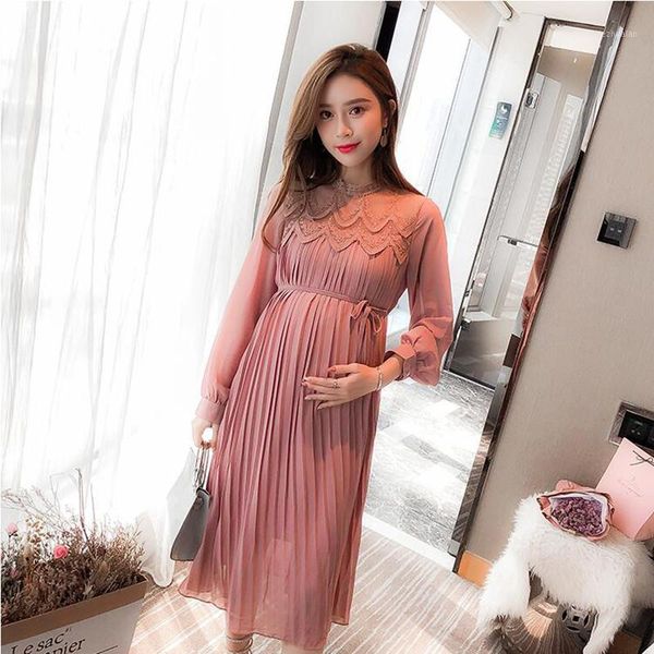 

maternity dresses lace chiffon for pregnancy pregnant women wedding pleated dress po shoot pography props clothing1, White