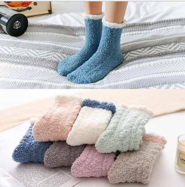 

new autumn and winter small ball candy color women's coral fleece thick warm casual ladies pile home sleep socks, Black;white