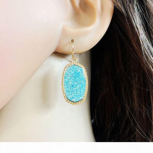 

christmas gift fashion gold plated faux druzy oval drop earrings for women resin quartz oval geometric dangle earrings jewelry, Silver