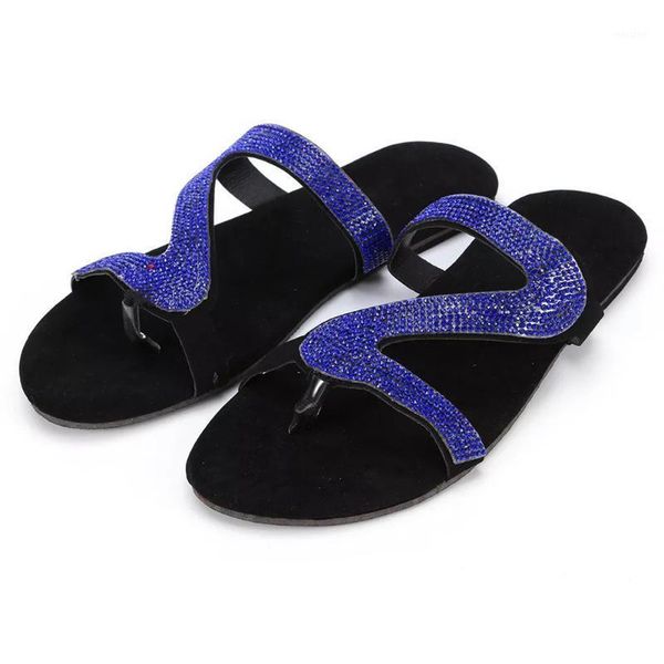 

newly women summer rhinestone flat slippers open toe beach sandals ladies flip flops1, Black