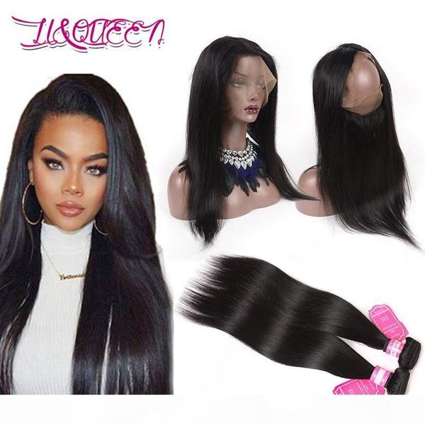 

pre plucked 7a malaysian straight hair weaves with closure 360 lace band frontal with bundle 360 lace virgin human hair with bady hair, Black;brown