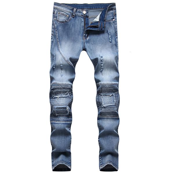 

2021 new male zipper jeans plied straight leg denim pants a383, Blue