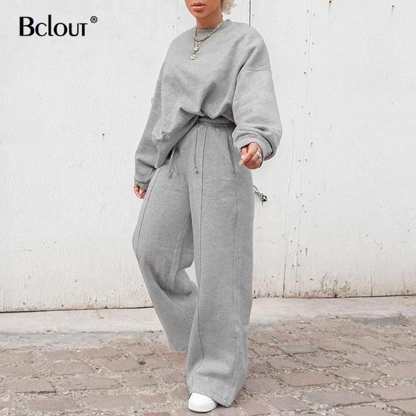 

bclout gray 2 piece set women loose sports suits for women streetwear sweatershirt and wide leg pants autumn two piece set