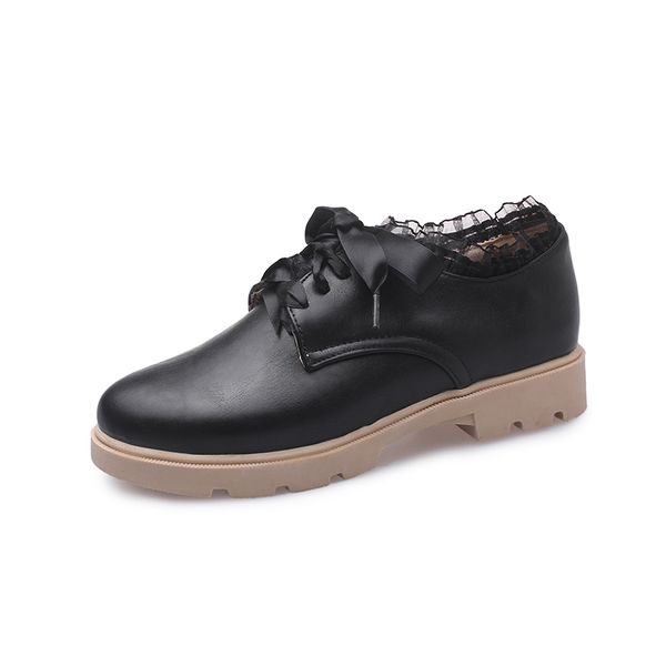 

2021 the new comfortable casual style pinky pumps fashion frilly lace pink platform low heels thick women's shoes o78g, Black