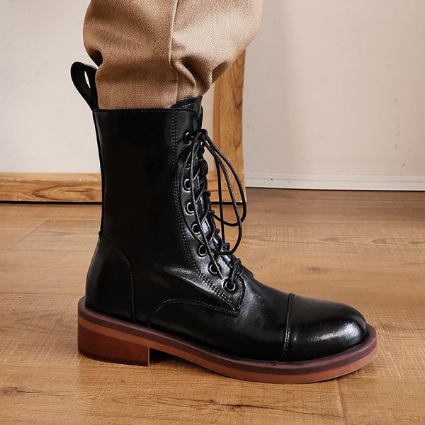 

female genuine leather motorcycle boots new night club shoes woman autumn winter punk women warm ankle boots, Black