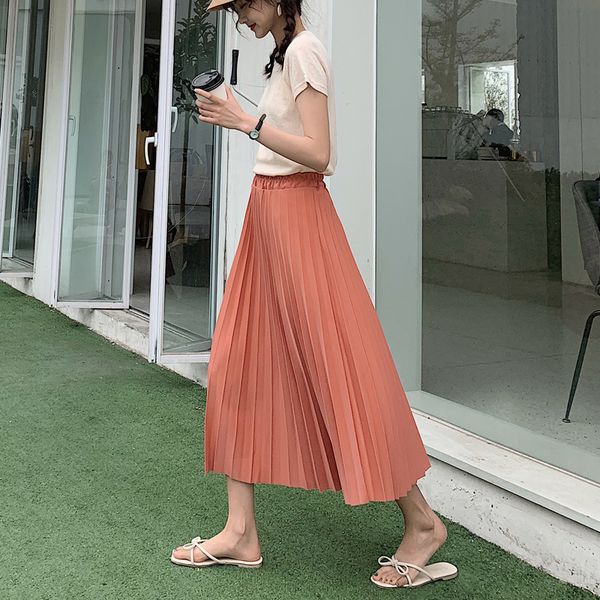 

2021 new pleated women autumn high waist elegant beige long black casual officce skirt mujer plus size 2ibe