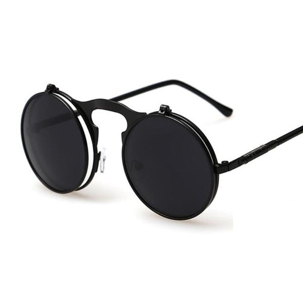 

sunglasses goitc punk round women mens brand designer classic flip sun glasses male metal black steampunk vintage, White;black