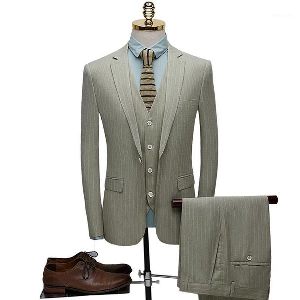 

men's striped suits, wedding suits, men's fashion, slim three-piece suit, men formal wear, business formal wear, double breasted1, White;black