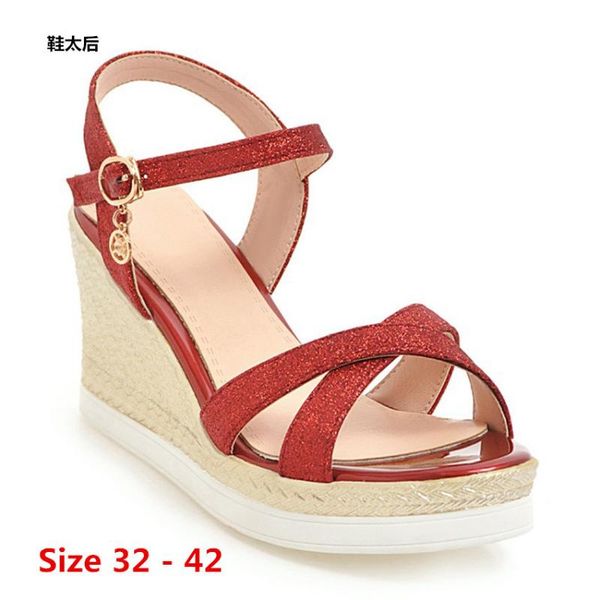 

sandals high heel platform female summer wedges women thick bottom shoes wedge open toe women's small big size 32 - 42, Black