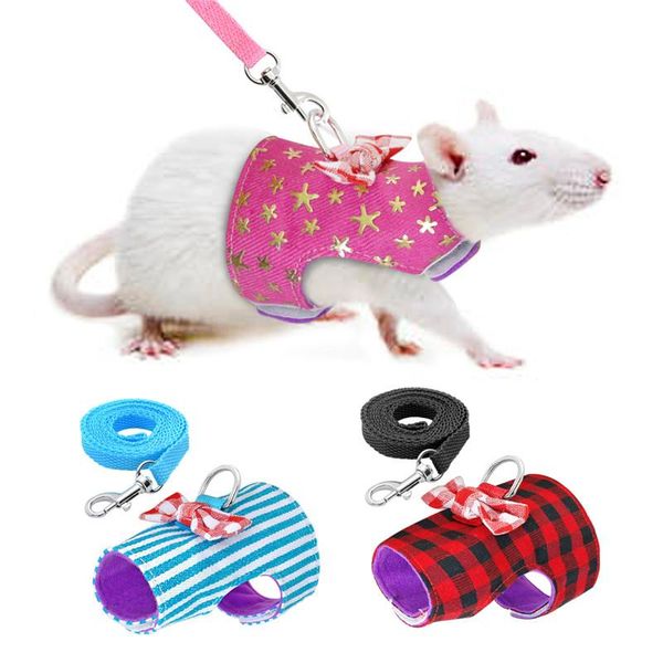 

small pet harness vest and leash set for ferret guinea pig hamster puppy bowknot chest strap harness pet supplies 4