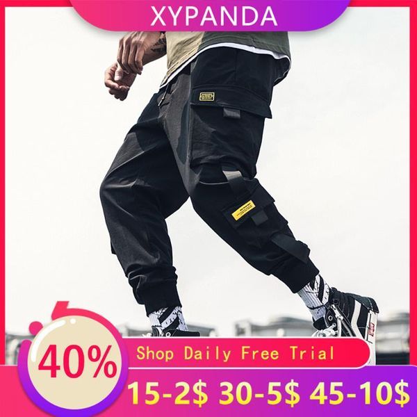 

xypanda casual street trend hip-hop function cargo japanese overalls harem pants men nine-point pants1, Black