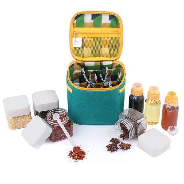 

7pcs spice jar container seasoning box outdoor bbq picnic kitchen spice bottle salt pepper containers with storage bag spoon