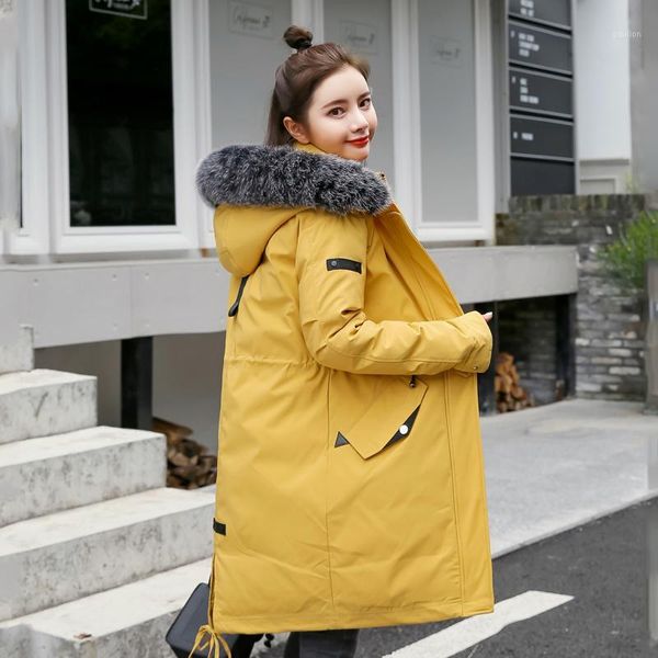 

new 2020 winter down cotton jacket women long coat parkas thickening female warm clothes fur collar down jacket t691, Black