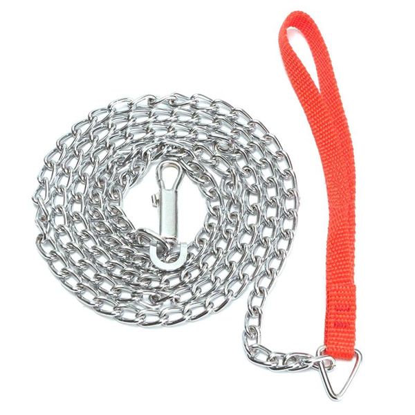 

1.6m heavy duty metal chain dog puppy walking lead leash clip red handle
