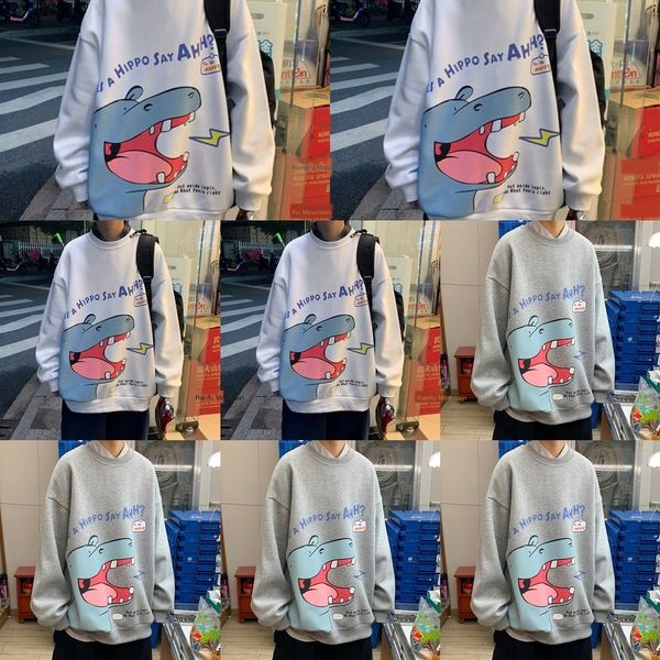 

hpkqr autumn couple's round neck sweater cartoon sweaternational and sweater design sense casual loose men's minority women's, Black