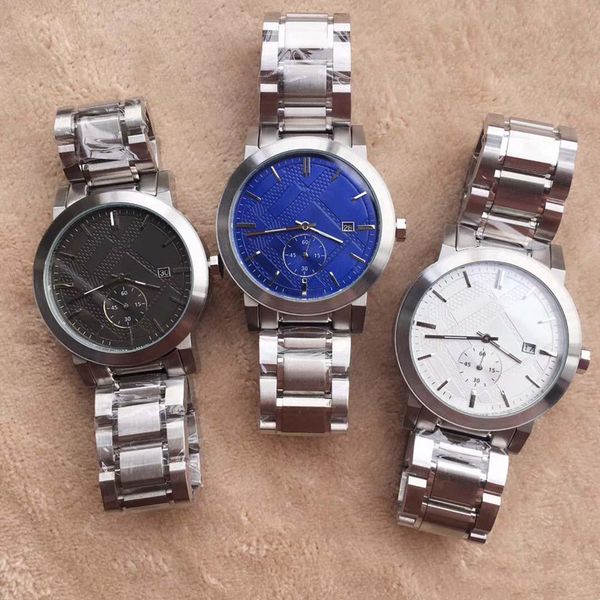 

2021 new desigh 42mm dress mens watches quartz battery chronograph men watch stainless steel bracelet, Slivery;brown