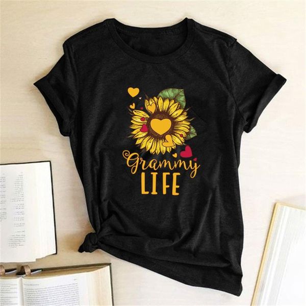 

sunflower glammy life print t-shirts women clothing summer t shirts women 2021 summer cotton graphic tee woman camiseta mujer, White