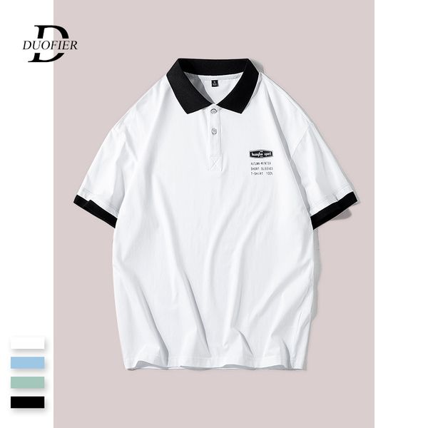 

2020 new trend polo shirts for men casual loose solid color polo shirts letter printing cotton male streetwear polos slim fit, White;black