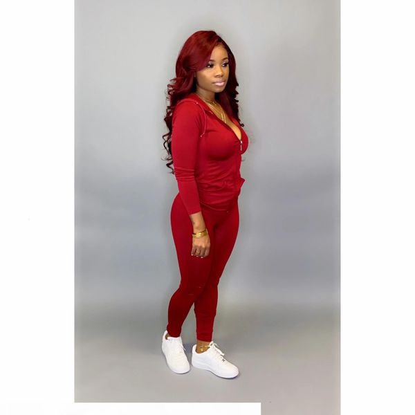 

2020 new women autumn winter hooded jackets pants suit two piece set fashion club party night tracksuit sportwear outfit c10, White