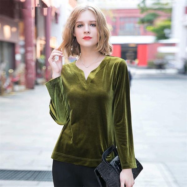 

plus size -7xl women v neck gold velvet shirt casual full sleeves loose velour blouse playsuit streetwear summer autumn, White