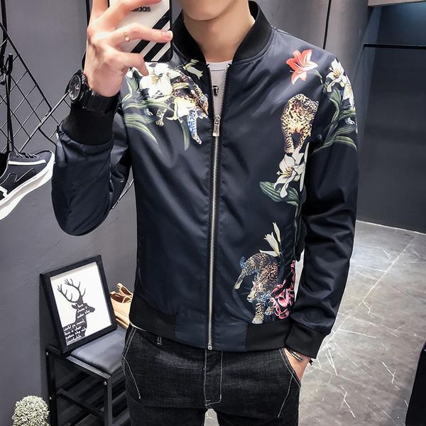

men's jackets flower jacket men 2021 fancy club party spring chaqueta para hombre cortaviento slim fit, Black;brown